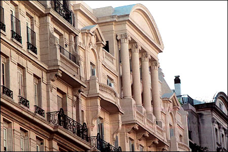 Buenos Aires Architecture, apartment building with pillars on the facade of the upper floors