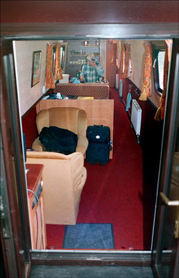 Narrowboat. View of lounge from bow.