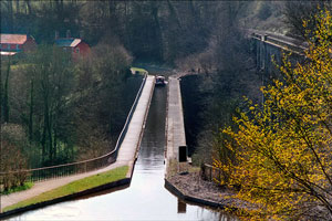 Narrowboat. View of Chirk Aqueduct on axis. 