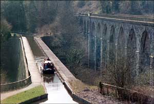 Chirk Aqueduct, opened 1801, with the Chirk Viaduct on the right