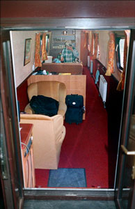 Narrowboat. View of lounge from bow.