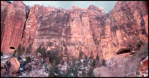 Zion National Park.  The previous page showed a close up of the window you see on the left in this view.  There's another, larger window on the right. 