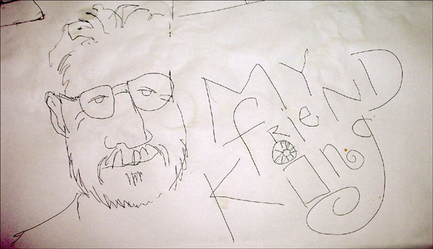 Willie left this drawing of me on the table at Na Go Ya.