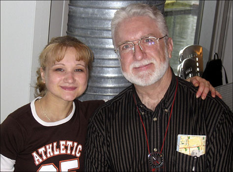 King makes friends with one of the Cirque du Soleil apprentices.